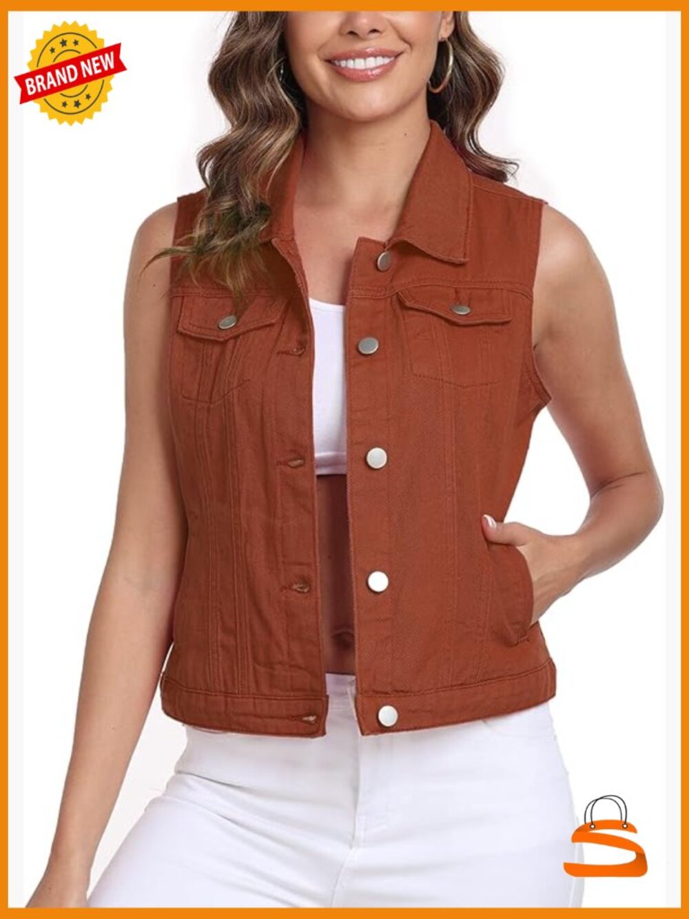 Sleeveless Denim Vest, Classic Jean Jacket, Button Front